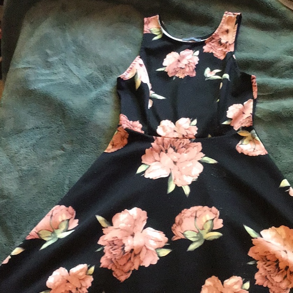 black dress with pink flowers